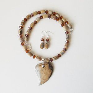 Natural coral fossil jewelry set (#1015)
